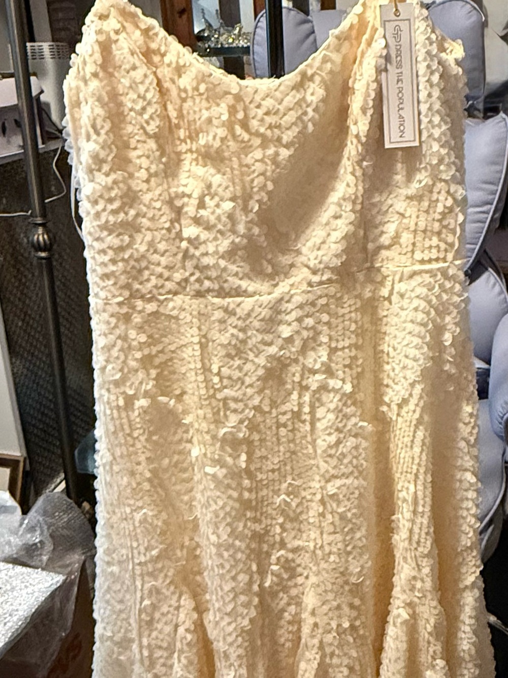 Dress the Population Ivory Sequin gown with straps